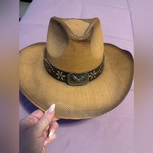 Milani Tan Western Hat with Floral Band